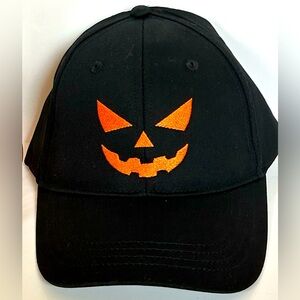 NEW!! Adjustable Unisex Black Embroidered Jack-o'-lantern Baseball Cap (OS)-NWT
